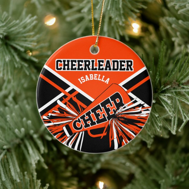 Cheerleader 📣 💖 - Orange, Black and White Ceramic Ornament (Tree)