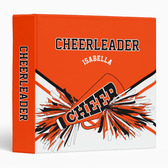 Cheerleader - Orange, White and Black 3 Ring Binder (Front/Spine)