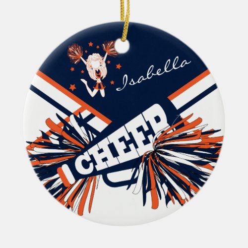 Cheerleader _ Orange White and Navy Blue Ceramic Ornament