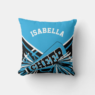 Cheerleader 📣 Outfit in Baby Blue, White & Black Throw Pillow