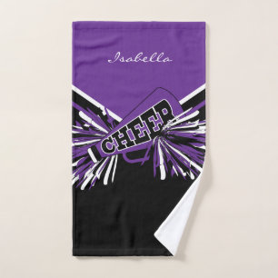 Cheerleader Outfit in Black, Purple and White  Hand Towel