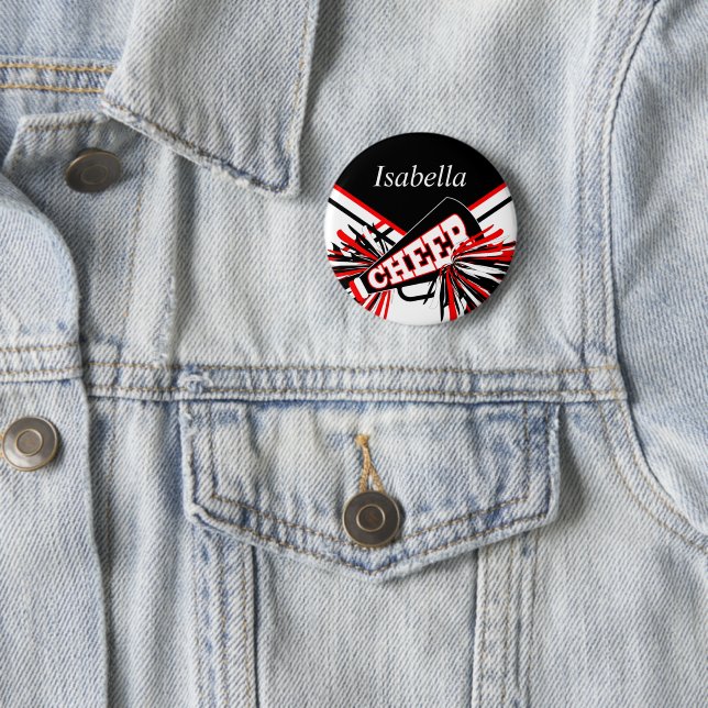 Cheerleader Outfit in Black, Red and White Pinback Button (In Situ)