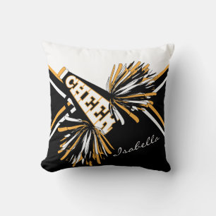 Cheerleader Outfit 📣 in Black, White & Gold Throw Pillow