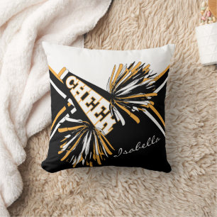 Cheerleader Outfit 📣 in Black, White & Gold Throw Pillow