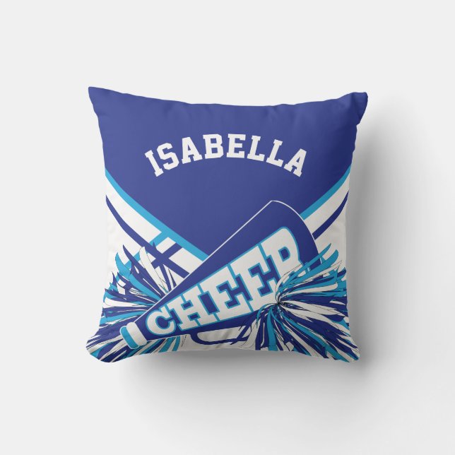 Cheerleader 📣 Outfit in Blue, White and Baby Blue Throw Pillow (Front)