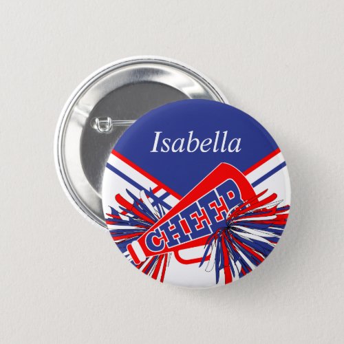 Cheerleader Outfit in Blue White and Red Pinback Button
