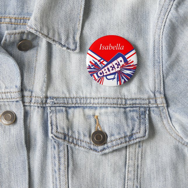 Cheerleader Outfit in Blue, White and Red Pinback Button (In Situ)
