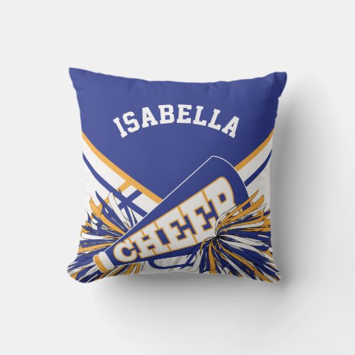 Cheerleader  Outfit in  Blue White  Gold Throw Pillow