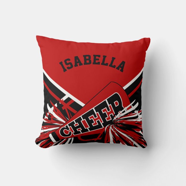 Cheerleader 📣 Outfit in Dark Red, Black & White Throw Pillow (Front)