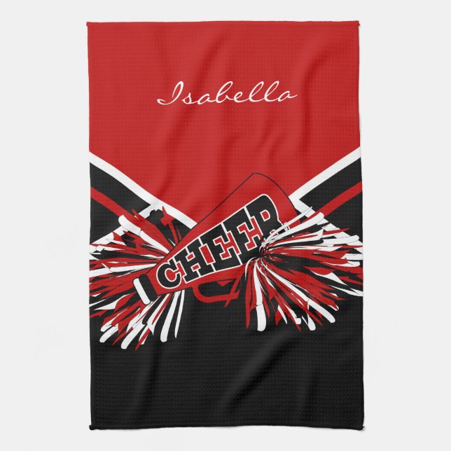 Cheerleader Outfit in Dark Red, Black & White Towel (Vertical)
