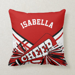 Cheerleader 📣 Outfit in Dark Red, White & Black Throw Pillow