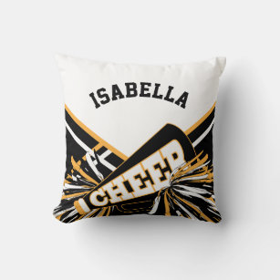 Cheerleader 📣 Outfit in Gold, White and Black Throw Pillow