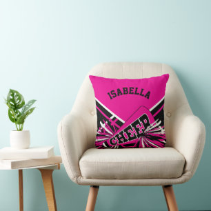Cheerleader 📣 Outfit in Hot Pink, Black & White Throw Pillow
