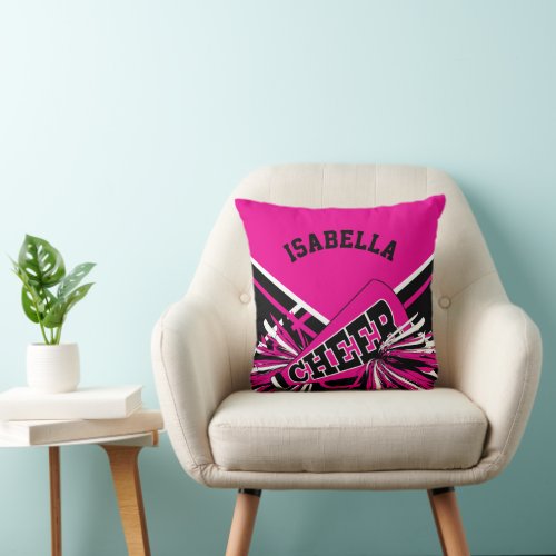 Cheerleader  Outfit in Hot Pink Black  White Throw Pillow