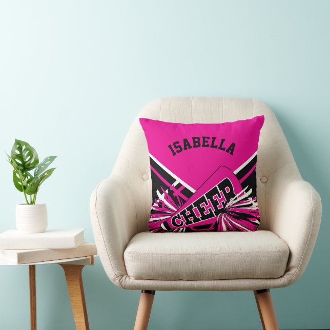 Cheerleader 📣 Outfit in Hot Pink, Black & White Throw Pillow (Chair)