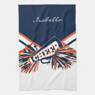 Cheerleader Outfit in Navy Blue, Orange & White Kitchen Towel