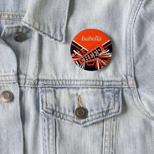 Cheerleader Outfit in Orange and Black Pinback Button (In Situ)