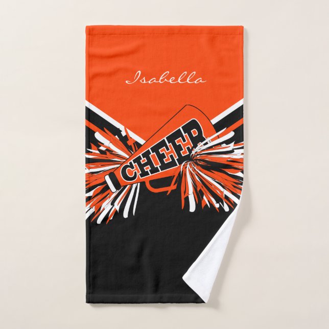 Cheerleader Outfit in Orange, Black & White Hand Towel (Hand Towel)