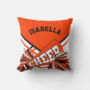Cheerleader 📣 Outfit in Orange, White & Black Throw Pillow