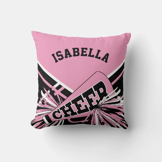 Cheerleader 📣 Outfit in Pink, Black & White Throw Pillow (Front)