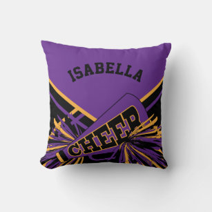 Cheerleader 📣 Outfit in Purple, Black & Gold Throw Pillow