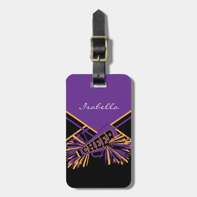 Cheerleader Outfit in Purple, Gold & Black Luggage Tag (Front Vertical)