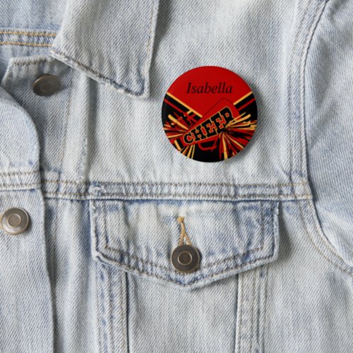 Cheerleader Outfit in Red Gold and Black Pinback Button