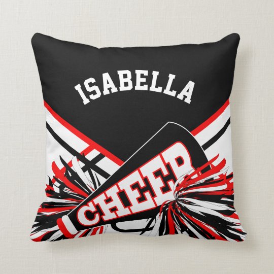 Cheerleader Outfit in Red, White and Black Throw Pillow | Zazzle.com