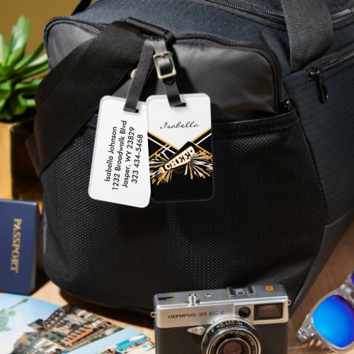 Cheerleader Outfit in White Gold  Black Luggage Tag