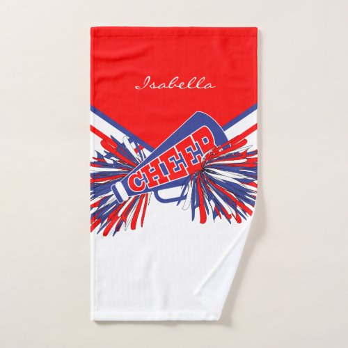 Cheerleader Outfit in White Red and Blue Hand Towel