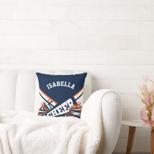 Cheerleader Outfit 📣 Pom Pom Dark Blue and Orange Throw Pillow