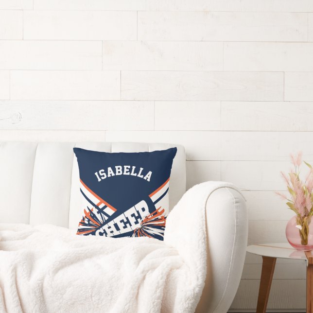 Cheerleader Outfit 📣 Pom Pom Dark Blue and Orange Throw Pillow (Couch)