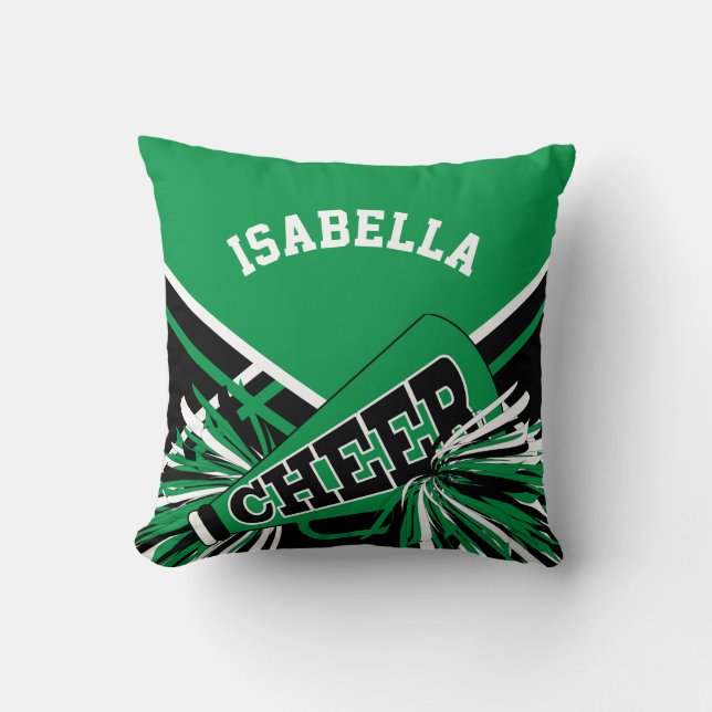 Cheerleader Outfit 📣 Pom Pom Green Throw Pillow (Front)