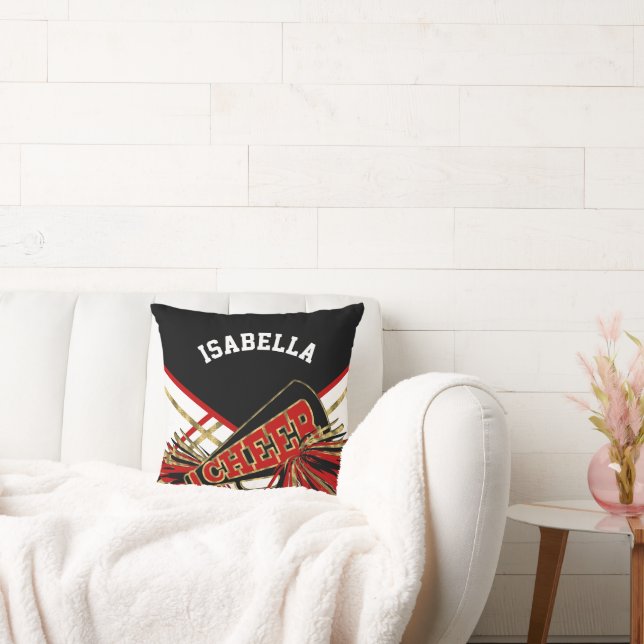 Cheerleader Outfit 📣 Pom Pom Red and Gold Throw Pillow (Couch)