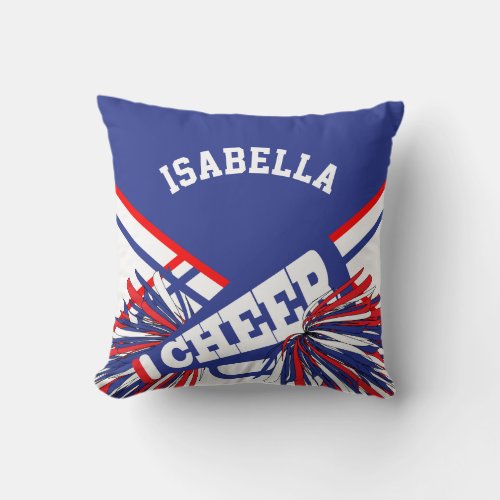Cheerleader Outfit  Pom Poms  Blue White Red Throw Pillow