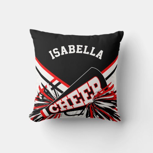 Cheerleader Outfit  Pom Poms  Red White Black Throw Pillow