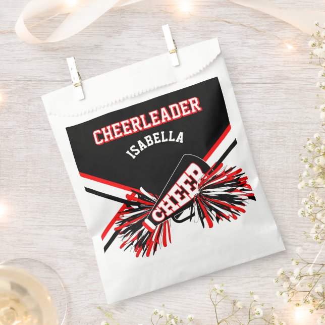 Cheerleader Party Black, White and Red Favor Bag (Clipped)