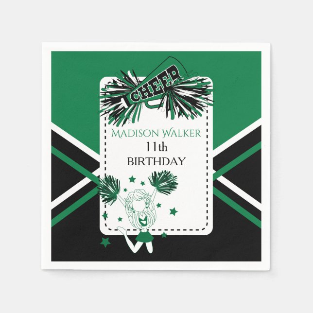 Cheerleader Party Green, Black, White Napkins (Front)