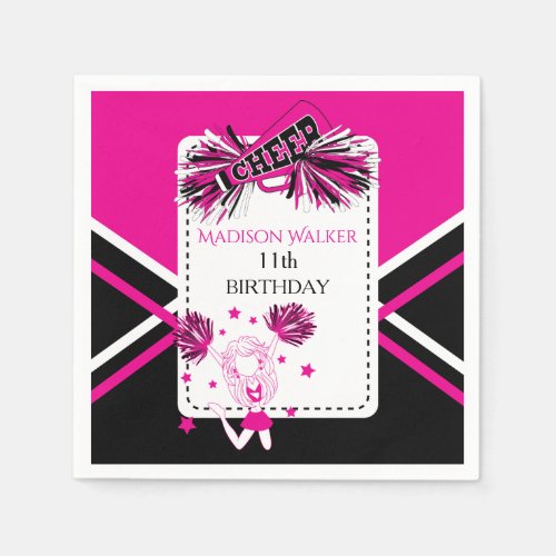 Cheerleader Party Hot Pink Black White Napkins