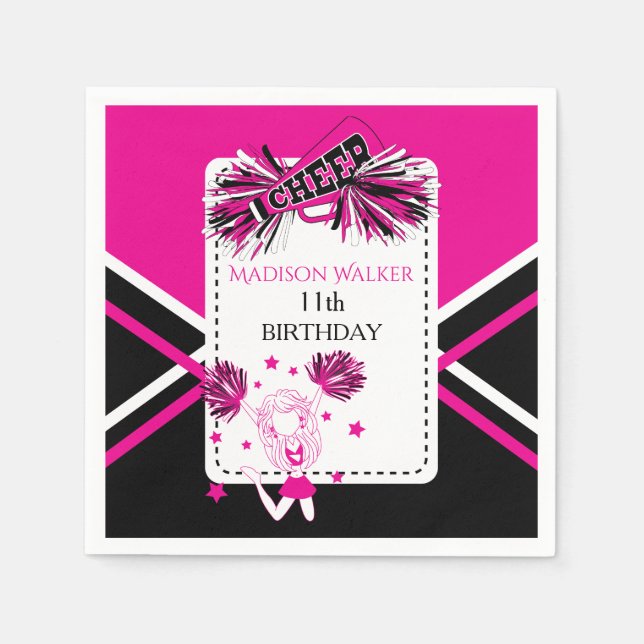 Cheerleader Party Hot Pink, Black, White Napkins (Front)