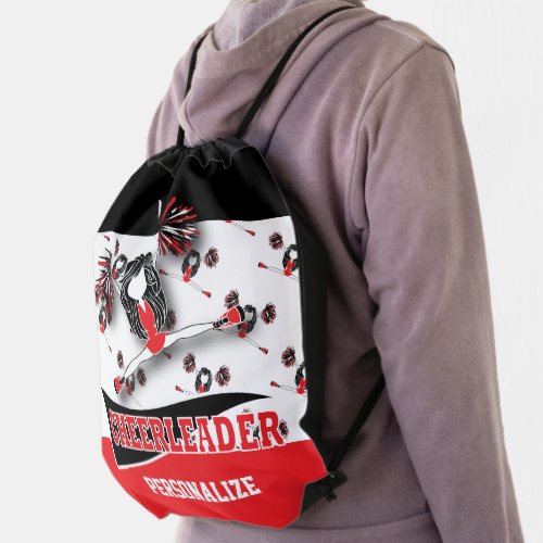 Cheerleader Personalize  Red White Black Drawstring Bag