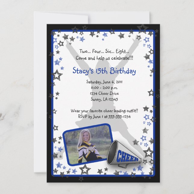 Cheerleader Photo Invitation Blue (Front)