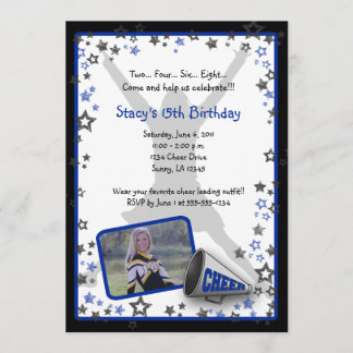 Cheerleader Photo Invitation Blue