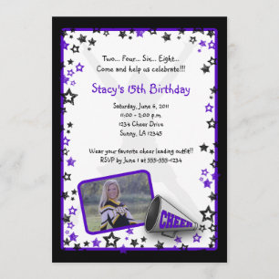 Cheerleader Photo Invitation Purple