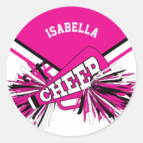  Cheerleader _ Pink Black and White Classic Round Sticker