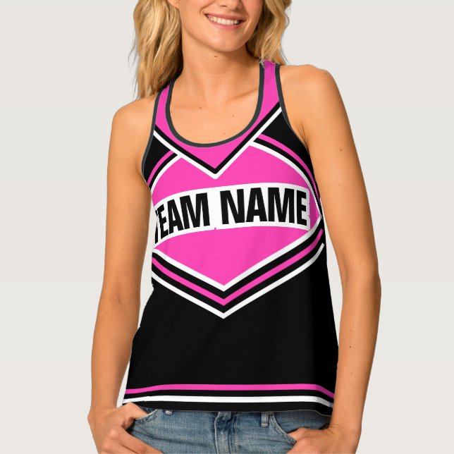 Cheerleader Pink Black Team Name Squad Uniform Tank Top (Front)