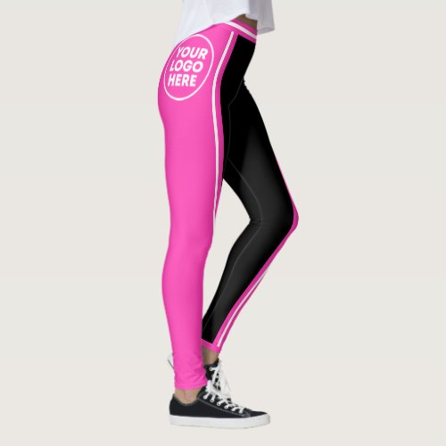 Cheerleader Pink Black Wide Striped Photo Logo Leggings