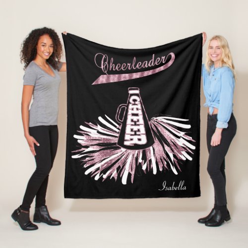 Cheerleader  _ Pink Glitter and Black Fleece Blanket