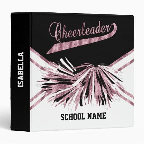 Cheerleader _ Pink Glitter Black and White 3 Ring Binder