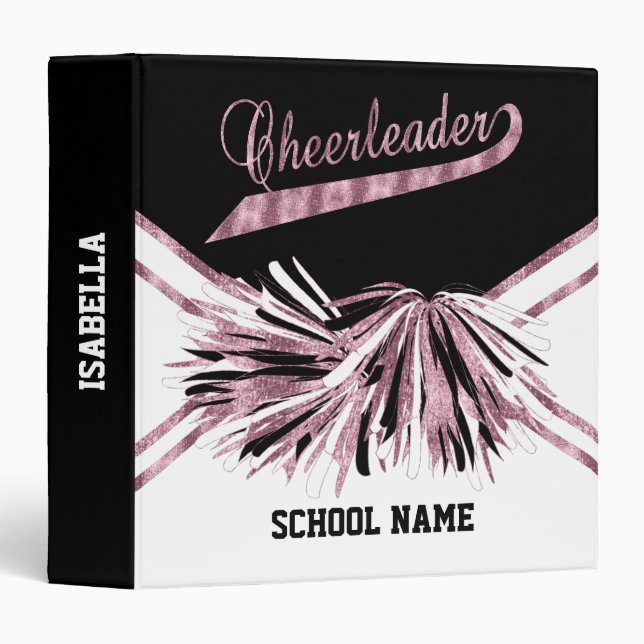 Cheerleader - Pink Glitter, Black and White 3 Ring Binder (Front/Spine)